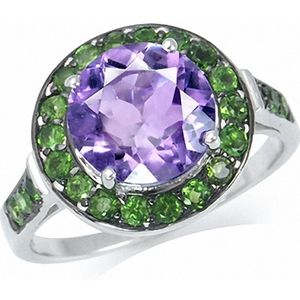 Silvershake Amethyst Chrome Diopside Sterling Silver Cocktail Ring Size 6